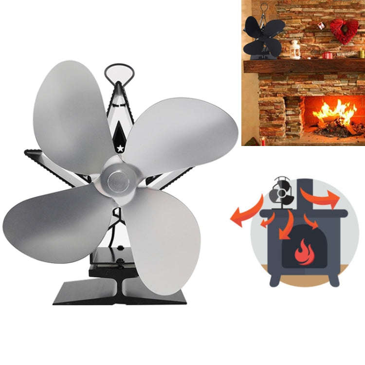 4-Blade Aluminum Heat Powered Fireplace Stove Fan (Silver)