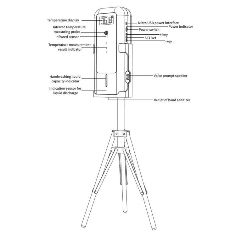 YAD-001 Infrared Thermometer + Automatic Infrared Sensor Sterilization Dispenser with Tripod Moun...