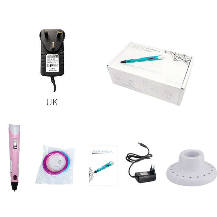 Hand-held 3D Printing Pen, UK Plug (Pink)