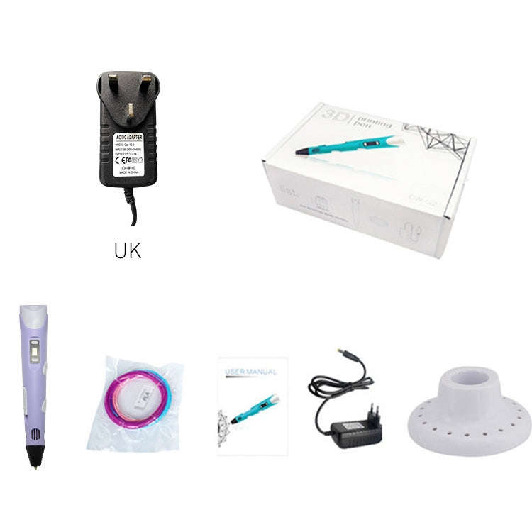 Hand-held 3D Printing Pen, UK Plug (Purple)