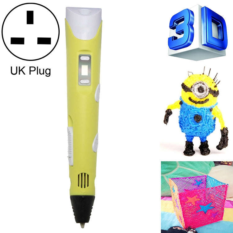 Hand-held 3D Printing Pen, UK Plug (Yellow)