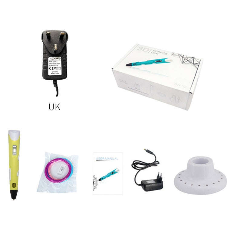 Hand-held 3D Printing Pen, UK Plug (Yellow)