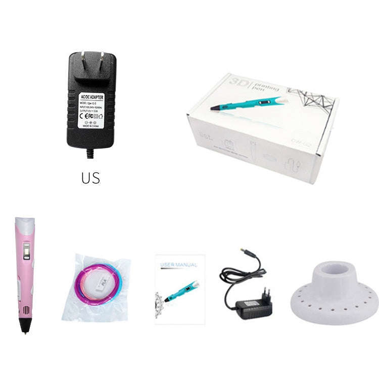 Hand-held 3D Printing Pen, US Plug(Pink)
