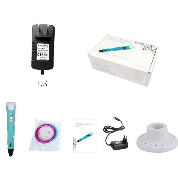 Hand-held 3D Printing Pen, US Plug(Blue)