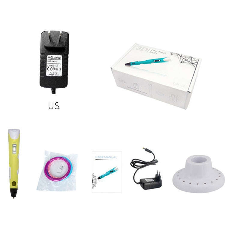 Hand-held 3D Printing Pen, US Plug(Yellow)
