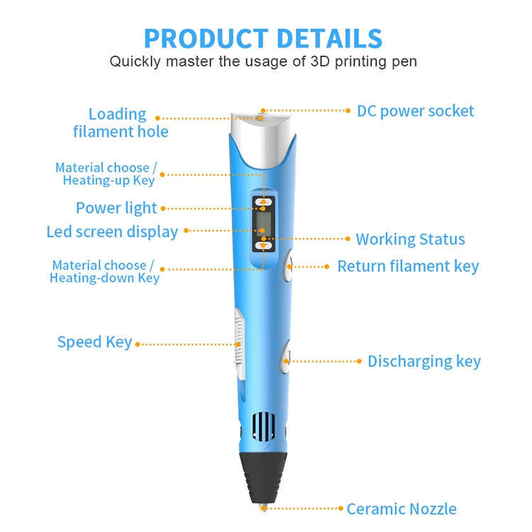 Hand-held 3D Printing Pen, USB Plug(Yellow)