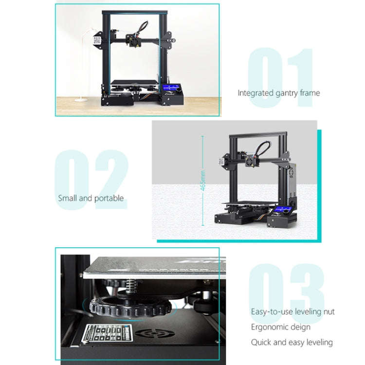 CREALITY Ender-3 POM Wheel V-guide Rail DIY 3D Printer, Print Size : 22 x 22 x 25cm, UK Plug