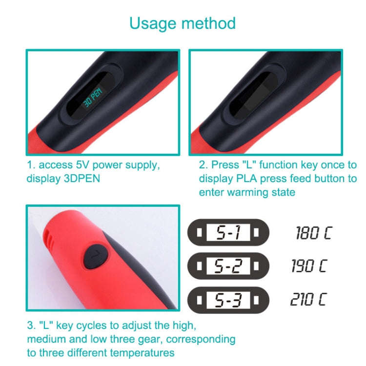 Gen 6th ABS / PLA Filament Kids DIY Drawing 3D Printing Pen with LCD Display(Red+Black)
