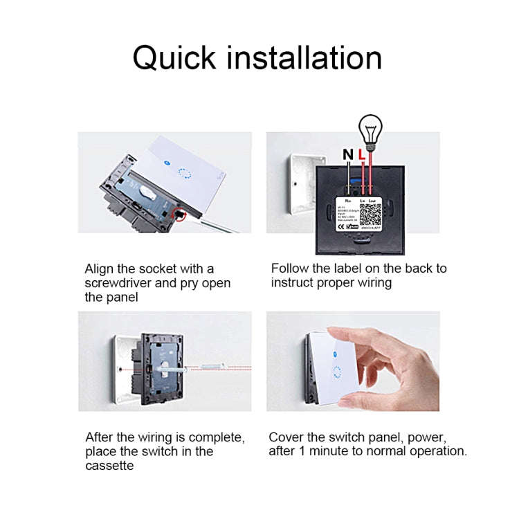 Sonoff  Touch 86mm 1 Gang Tempered Glass Panel Wall Switch Smart Home Light Touch Switch, Compati...