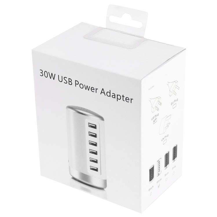 XLD4 30W 6-USB Ports Charger Station Power Adapter AC100-240V, US Plug(Black)