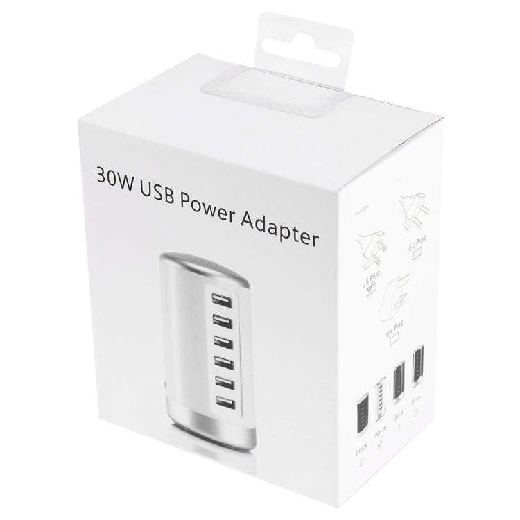 30W 6-USB Ports Charger Station Power Adapter AC100-240V, US Plug(White)