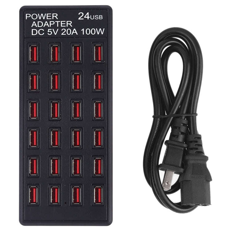 100W 24 USB Ports Fast Charger Station Smart Charger with LED Indicator AC 100-240V, US Plug(Black)