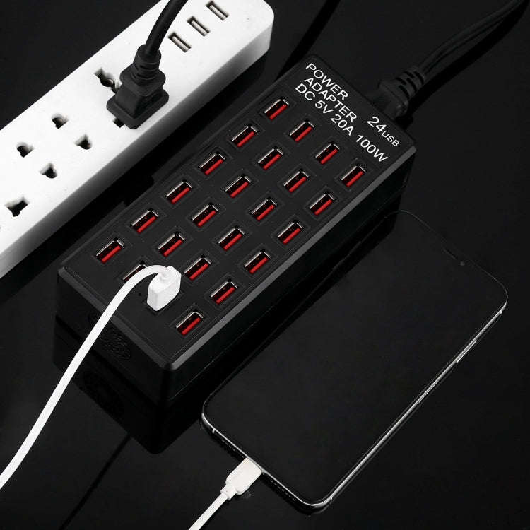 100W 24 USB Ports Fast Charger Station Smart Charger with LED Indicator AC 100-240V, US Plug(Black)
