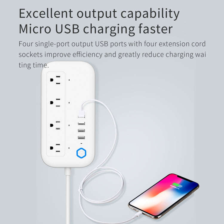YPS11 Four Holes + 4 x USB Multi-purpose WiFi Smart Power Strip, US Plug