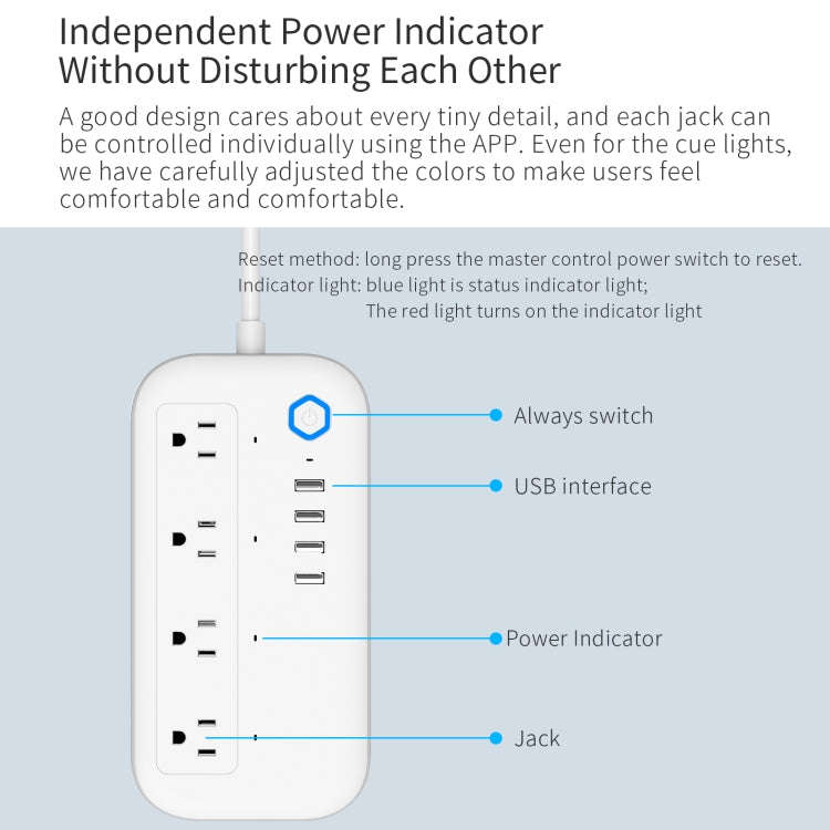 YPS11 Four Holes + 4 x USB Multi-purpose WiFi Smart Power Strip, US Plug