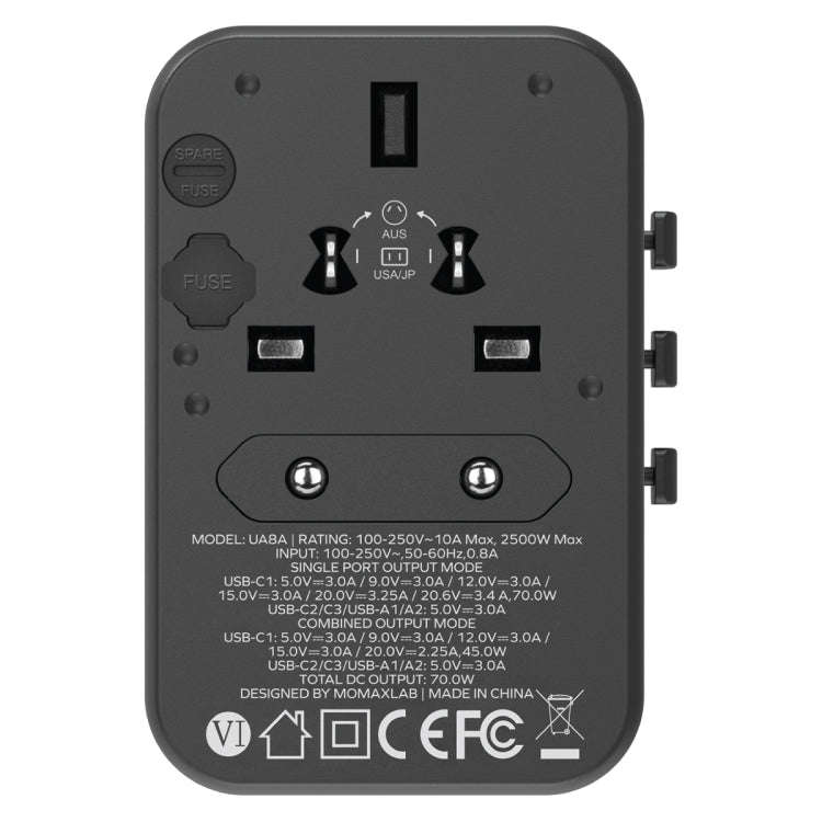 MOMAX 1-World UA8 PD 70W Fast Charger Power Adapter(Black)