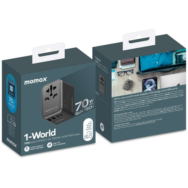 MOMAX 1-World UA8 PD 70W Fast Charger Power Adapter(Black)