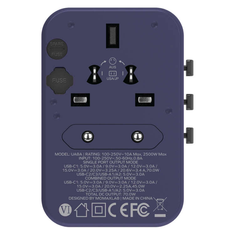 MOMAX 1-World UA8 PD 70W Fast Charger Power Adapter(Purple)