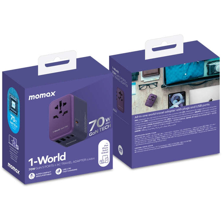 MOMAX 1-World UA8 PD 70W Fast Charger Power Adapter(Purple)