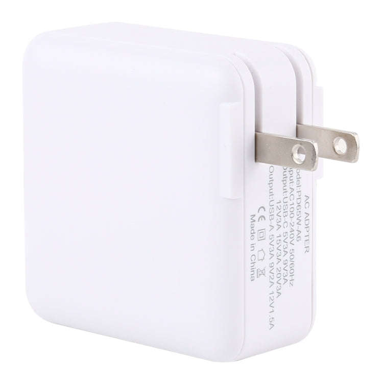 PD65W-A6 PD 65W 90 Degrees Foldable Pin Portable Multi-function USB Quick Charger, US Plug(White)