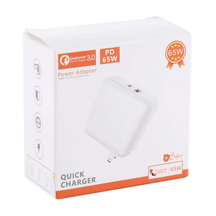 PD65W-A6 PD 65W 90 Degrees Foldable Pin Portable Multi-function USB Quick Charger, US Plug(White)