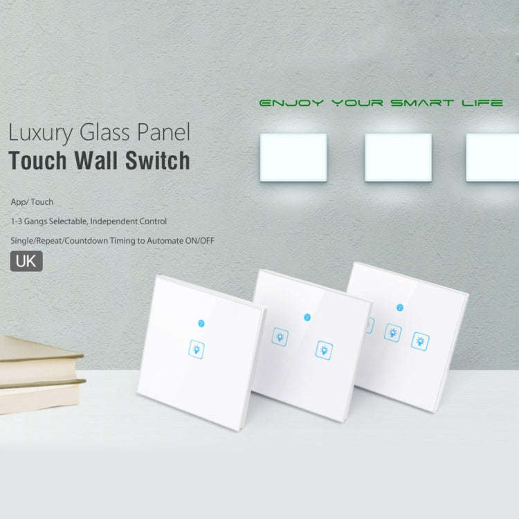 WS-UK-02 EWeLink APP & Touch Control 2A 2 Gangs Tempered Glass Panel Smart Wall Switch, AC 90V-25...