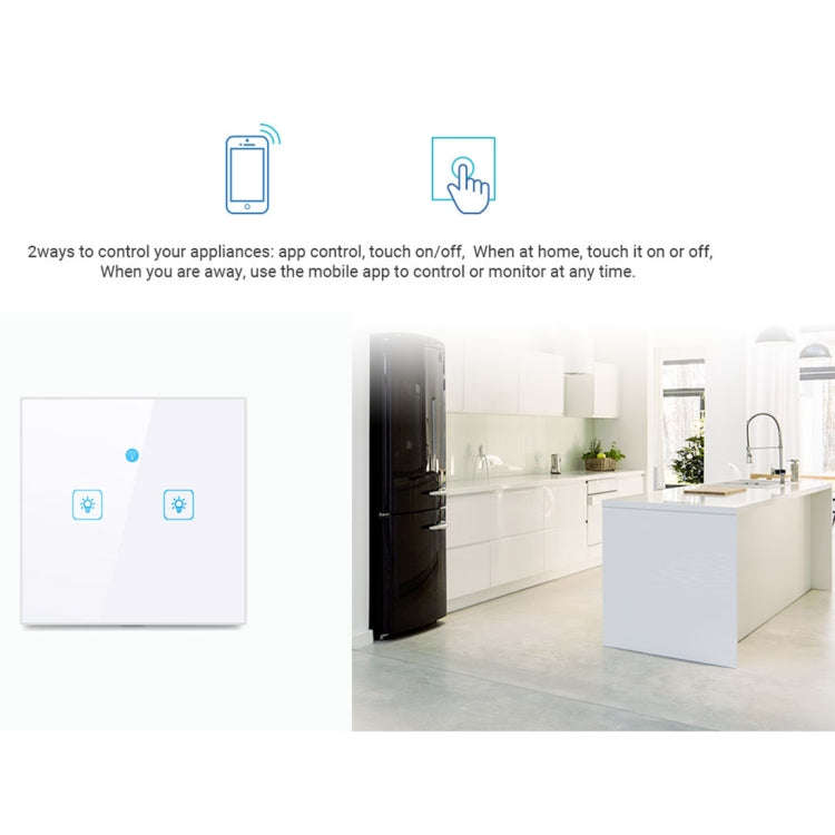 WS-UK-02 EWeLink APP & Touch Control 2A 2 Gangs Tempered Glass Panel Smart Wall Switch, AC 90V-25...