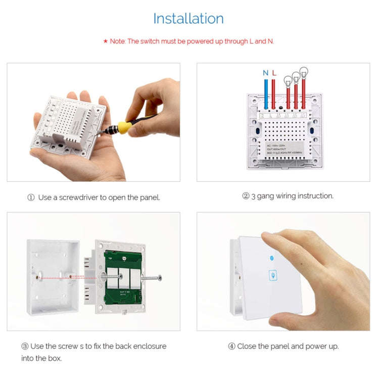 WS-UK-02 EWeLink APP & Touch Control 2A 2 Gangs Tempered Glass Panel Smart Wall Switch, AC 90V-25...