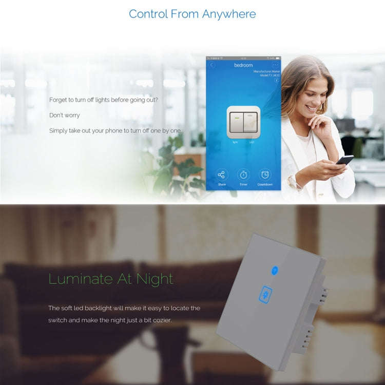 WS-UK-03 EWeLink APP & Touch Control 2A 3 Gangs Tempered Glass Panel Smart Wall Switch, AC 90V-25...
