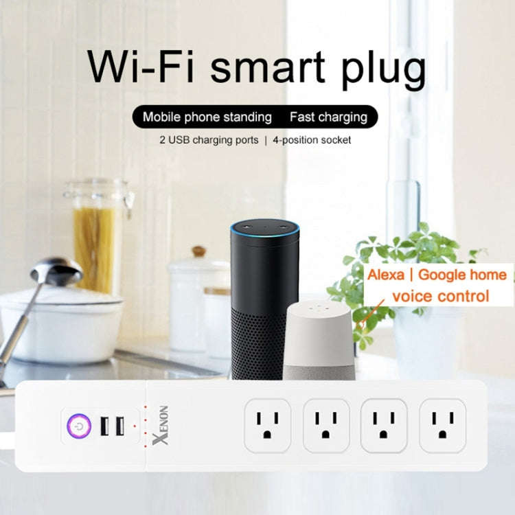 2 x USB Ports + 4 x US Plug Jack WiFi Remote Control Smart Power Socket Works with Alexa & Google...