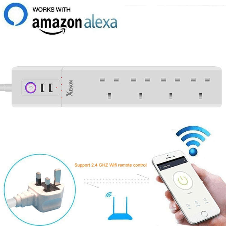 2 x USB Ports + 4 x UK Plug Jack WiFi Remote Control Smart Power Socket Works with Alexa & Google...
