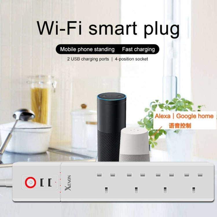 2 x USB Ports + 4 x UK Plug Jack WiFi Remote Control Smart Power Socket Works with Alexa & Google...