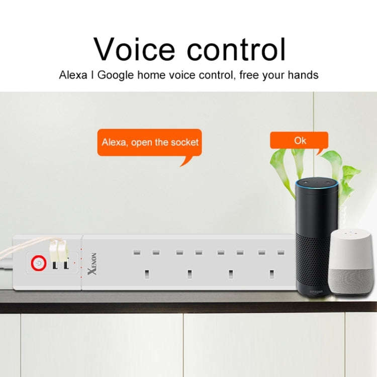 2 x USB Ports + 4 x UK Plug Jack WiFi Remote Control Smart Power Socket Works with Alexa & Google...