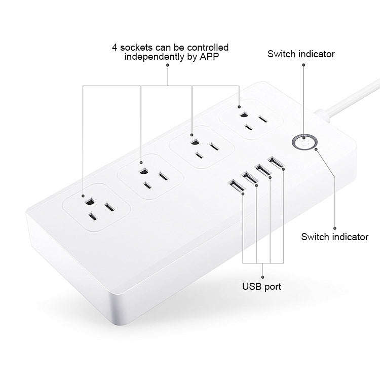 4 x USB Ports + 4 x US Plug Jack WiFi Remote Control Smart Power Socket Works with Alexa & Google...