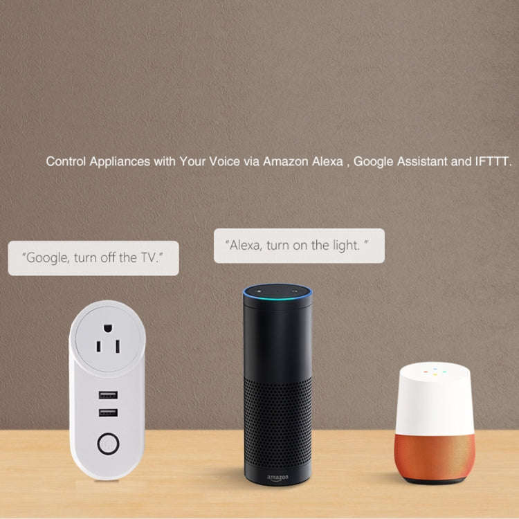 SA-002 2 USB Ports + 1 UK Socket WiFi Smart Power Plug Socket, Compatible with Alexa and Google H...