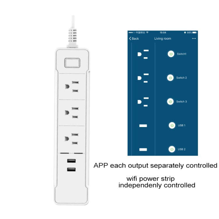 C198A 2 USB Ports + 3 US Sockets WiFi Smart Power Plug Socket, Compatible with Alexa and Google H...