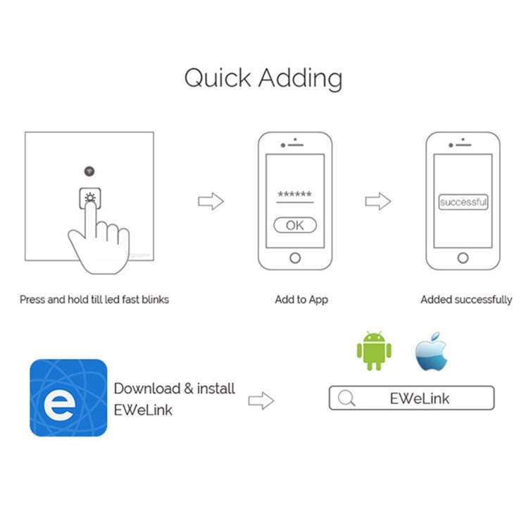 WS-EU-01 EWeLink APP & Touch Control 2A 1 Gang Tempered Glass Panel Smart Wall Switch, AC 90V-250...