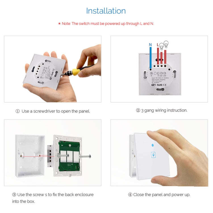 WS-EU-01 EWeLink APP & Touch Control 2A 1 Gang Tempered Glass Panel Smart Wall Switch, AC 90V-250...