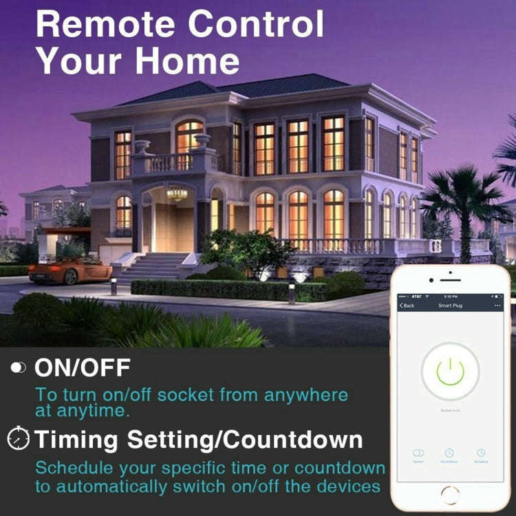 JH-G09U 15A 2.4GHz WiFi Control Hubless Smart Home Power Socket Works with Alexa  & Google Home, ...