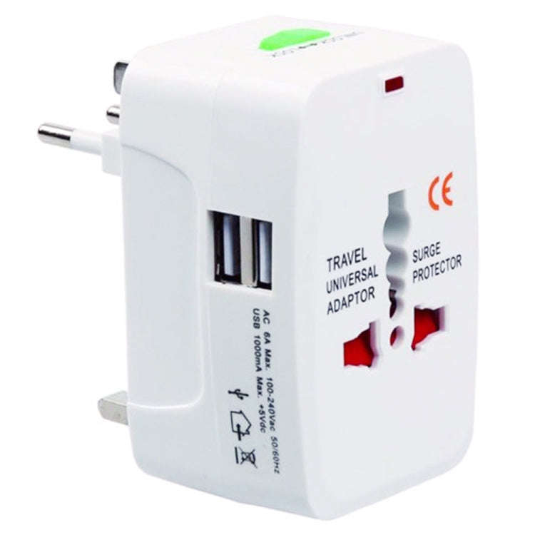 110-250V Multi-function Travel Universal Converter with Dual USB Interfaces, EU / UK / US / AU Pl...