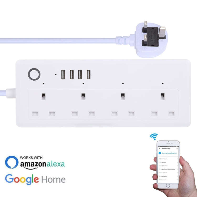 4 x USB Ports + 4 x UK Plug Jack 13A Max Output WiFi Remote Control Smart Power Socket Works with...