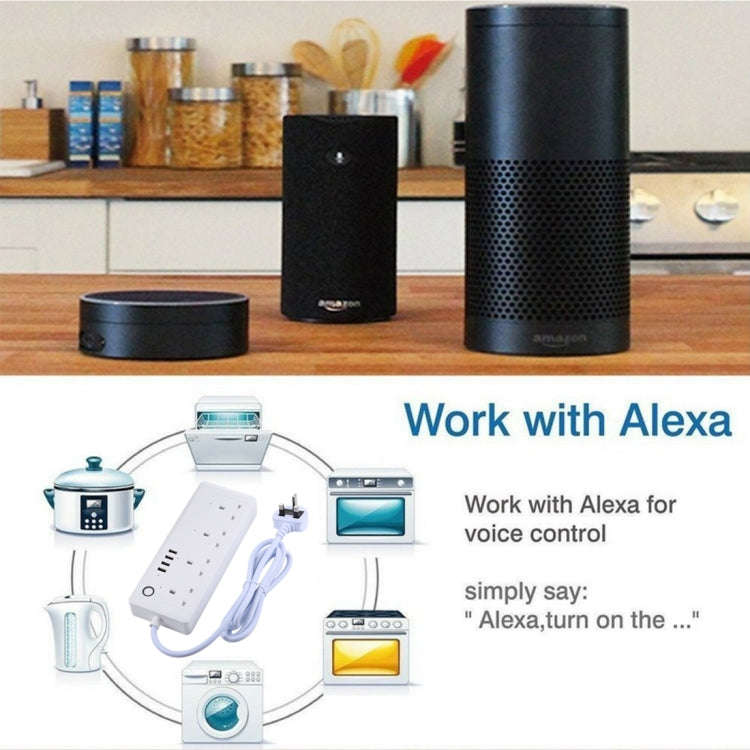 4 x USB Ports + 4 x UK Plug Jack 13A Max Output WiFi Remote Control Smart Power Socket Works with...