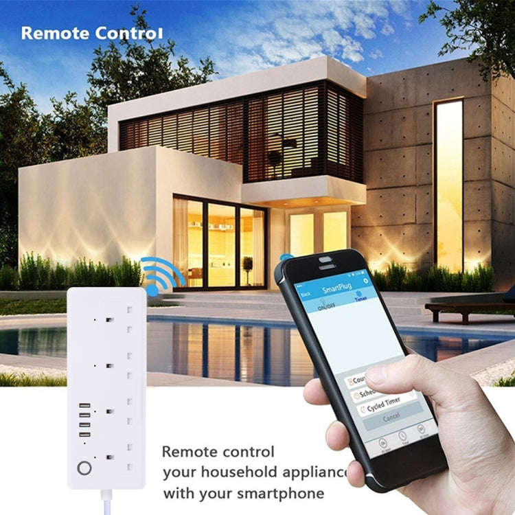 4 x USB Ports + 4 x UK Plug Jack 13A Max Output WiFi Remote Control Smart Power Socket Works with...