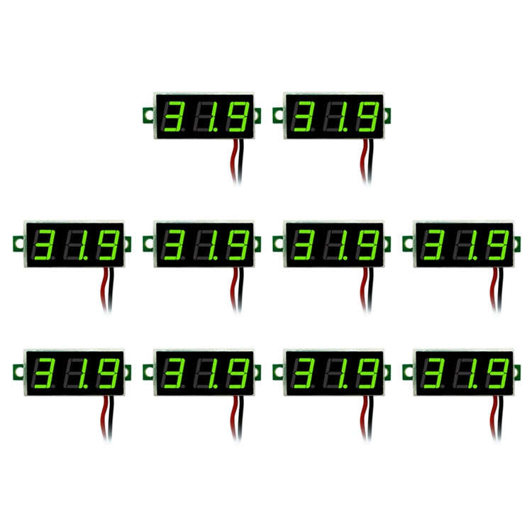 10 PCS 0.28 inch 2 Wires Adjustable Digital Voltage Meter, Color Light Display, Measure Voltage: ...