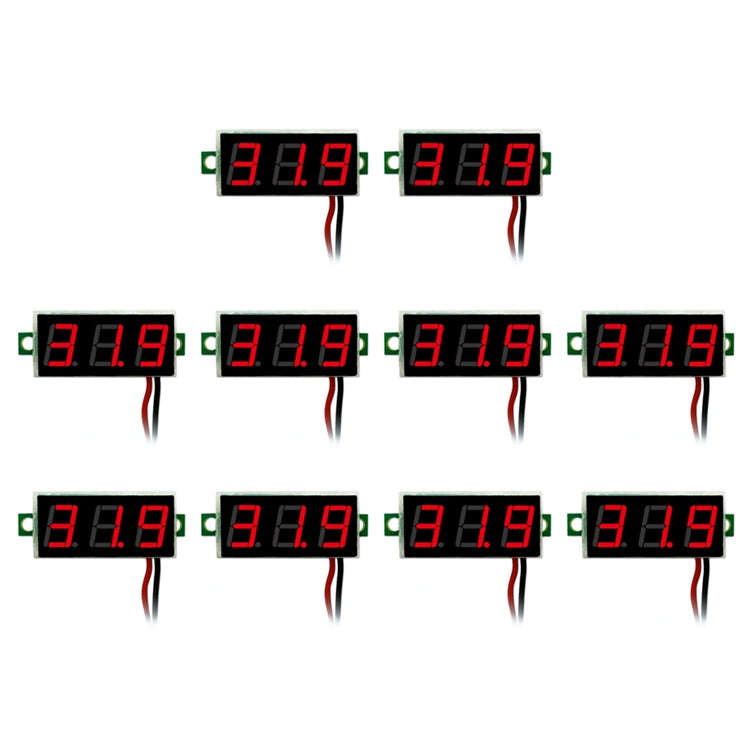 10 PCS 0.28 inch 2 Wires Adjustable Digital Voltage Meter, Color Light Display, Measure Voltage: ...