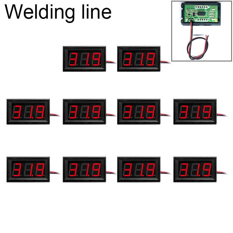 10 PCS 0.56 inch 2 Welding Wires Digital Voltage Meter with Shell, Color Light Display, Measure V...