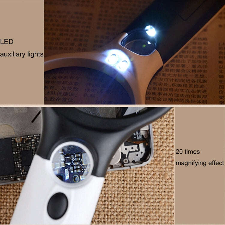 Reading Visual Magnifier with 3 LED Light, Mini Portable 3-45X Handheld Reading Visual Magnifier ...