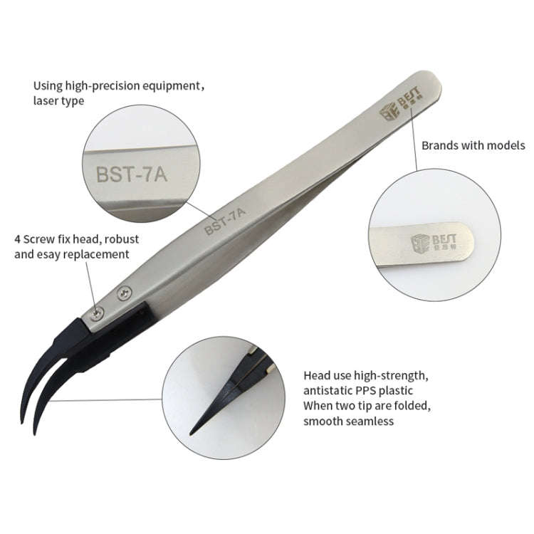 BEST BST-7A  Curved Head Tweezers for Mobile Phone / Computer Repair
