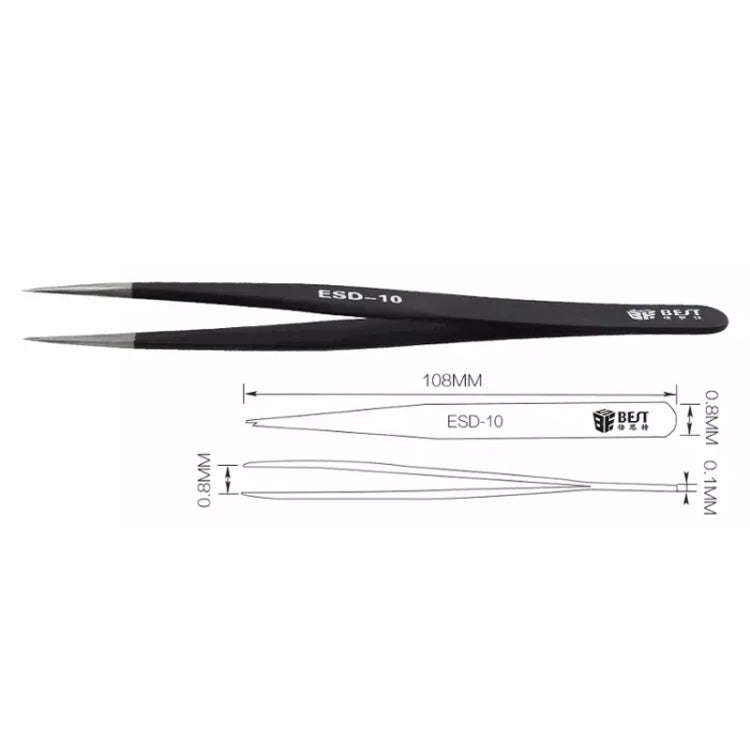 BEST BST-10 Precision Anti-static ESD Stainless Steel Tweezers