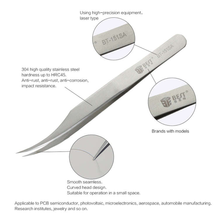 BEST BST-151SA Brushed stainless steel tweezers